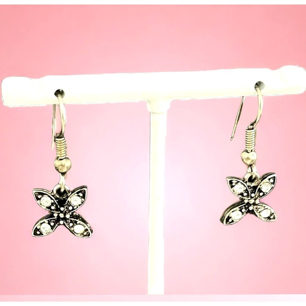 New Boutique Earrings Hematite Tone Clear Crystal Details 1M